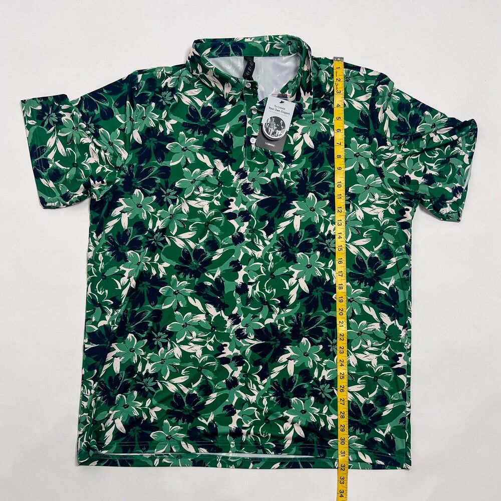 NWT Moheen Men's 2XL Green Floral Golf Polo Shirt Performance Athletic Jersey